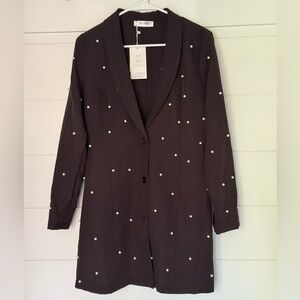 Saint Genies Black Blazer Dress with Pearl Accents, Women’s 8/ UK12
